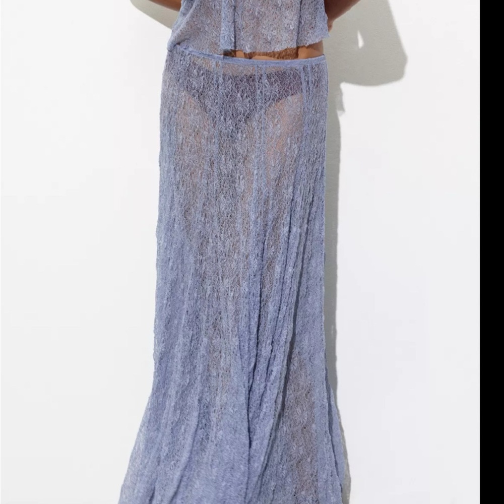 Zara Sheer Lace Maxi Skirt in Blue